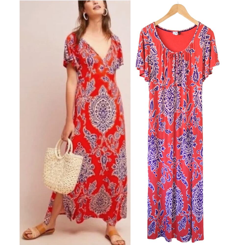 Anthropologie AKEMI + KIN Correia Maxi Dress Medium Orange Purple Boho